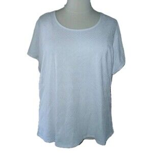 NWT MASSINI Womens 2X Lace Back Button Detail Boho Short Sleeve Solid White Top